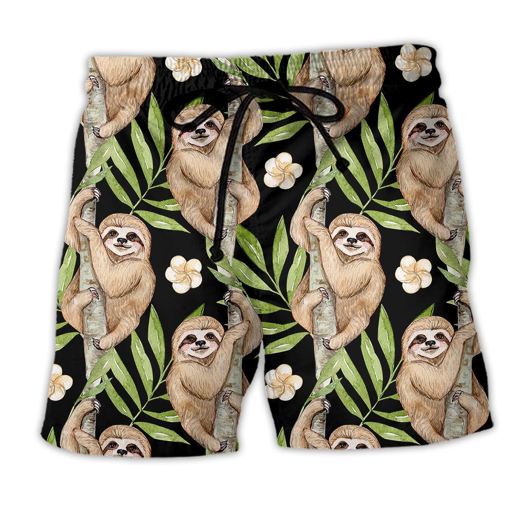 Sloth Tropical Leaf Floral Trendy Aloha Hawaiian Beach Shorts Sloth Tropical Leaf Floral Trendy Aloha Hawaiian Beach Shorts