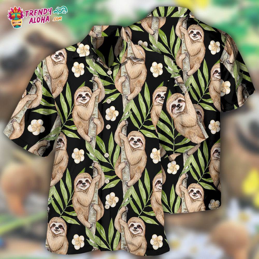 Sloth Tropical Leaf With Tiny Flower Hawaiian Shirt – Trendy Aloha