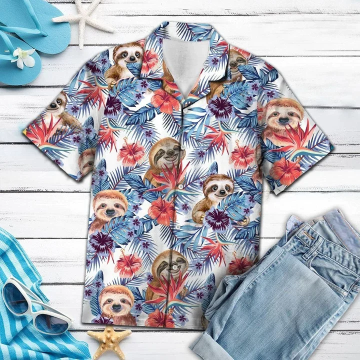 Sloth With Paradise Flowers And Hibiscus Trendy Hawaiian Shirt Sloth With Paradise Flowers And Hibiscus Trendy Hawaiian Shirt