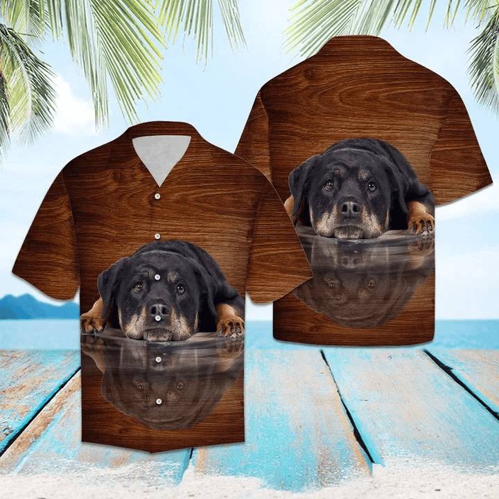 Smart Rottweiler Dog Lying Mirror Trendy Hawaiian Shirt
