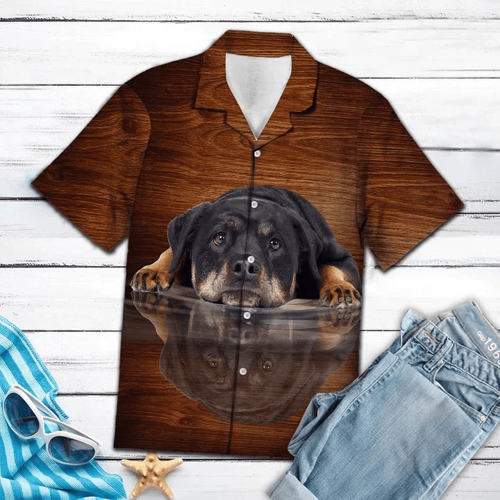 Smart Rottweiler Dog Lying Mirror Trendy Hawaiian Shirt