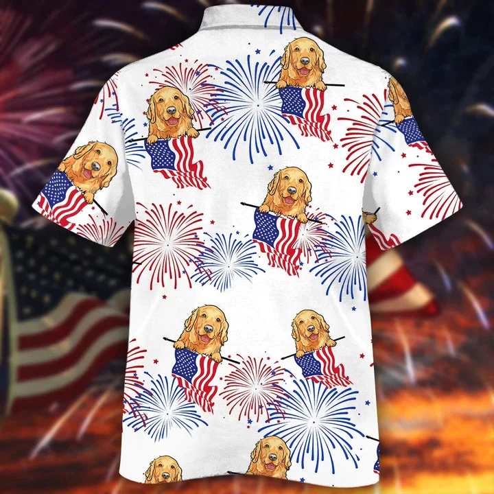 Smiley Face Golden Retriever White 4Th Of July Trendy Hawaiian Shirt