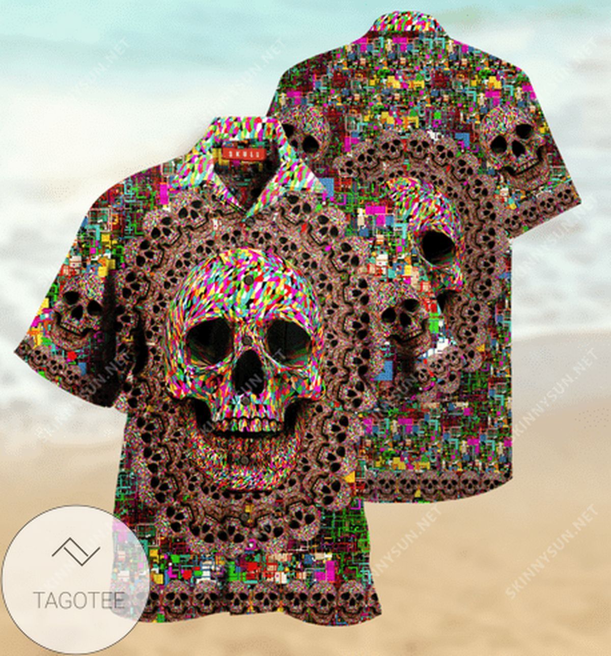 Smiling Skull Design Elevating The Look Of This Unisex Hawaiian Shirt