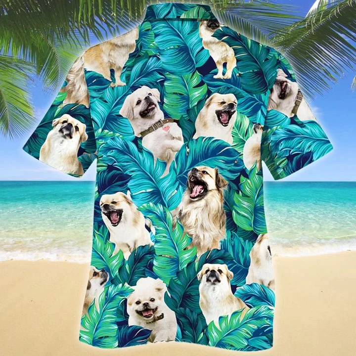 Smiling Tibetan Spaniel Dog Tropical Palm Leaves Trendy Hawaiian Shirt, Summer Hawaii Shirt For Men Women