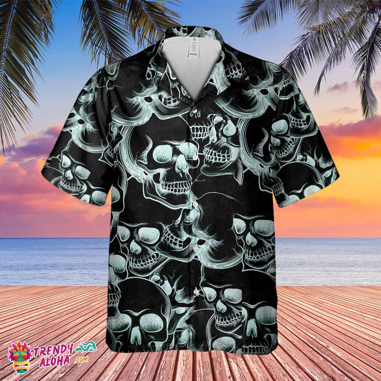 Smoke Skull Affliction 3D Black Hawaiian Shirt Various Sizes