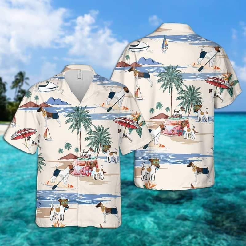 Smooth Fox Terrier Summer Beach Trendy Hawaiian Shirt, Dog Beach Short Sleeve Trendy Hawaiian Shirt