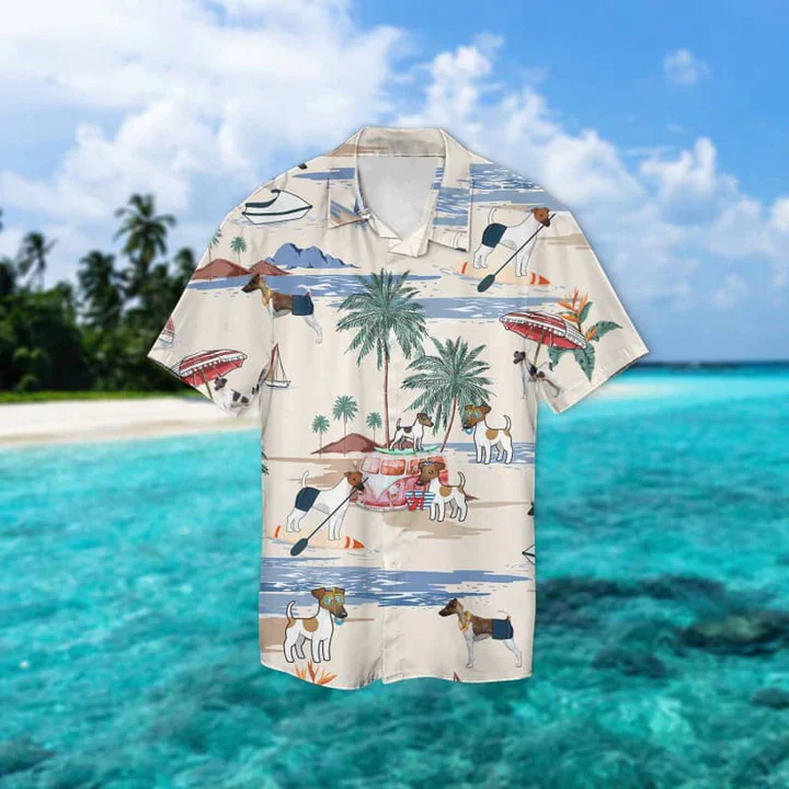 Smooth Fox Terrier Summer Beach Trendy Hawaiian Shirt, Trendy Hawaiian Shirts For Men Short Sleeve Aloha Beach Shirt