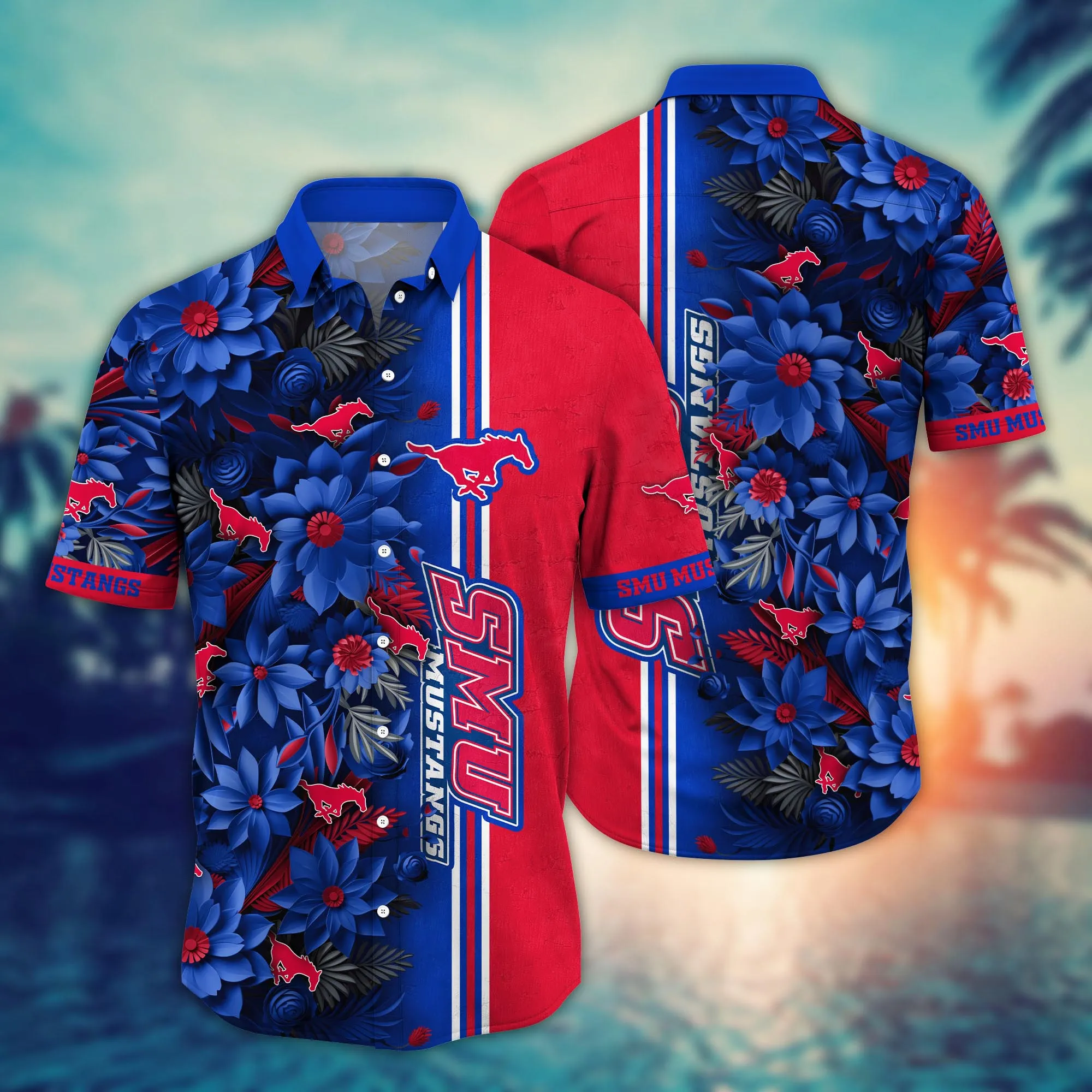 Smu Mustangs NCAA Hawaiian Shirt Custom Warm Nights Aloha Shirt Smu Mustangs NCAA Hawaiian Shirt Custom Warm Nights Aloha Shirt