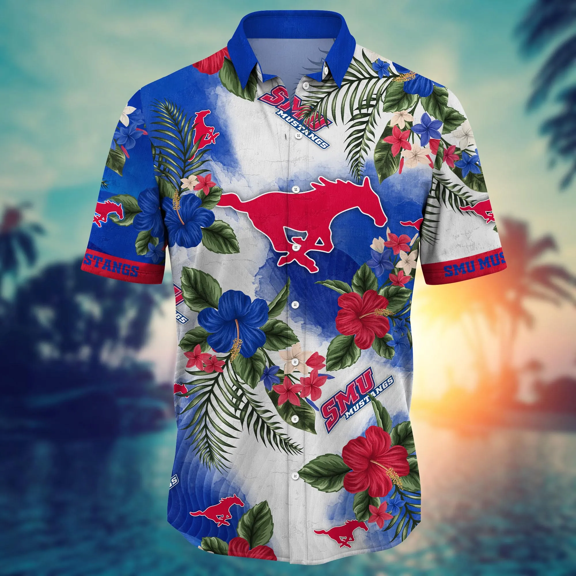 Smu Mustangs NCAA Hawaiian Shirt Ocean Wavestime Aloha Shirt