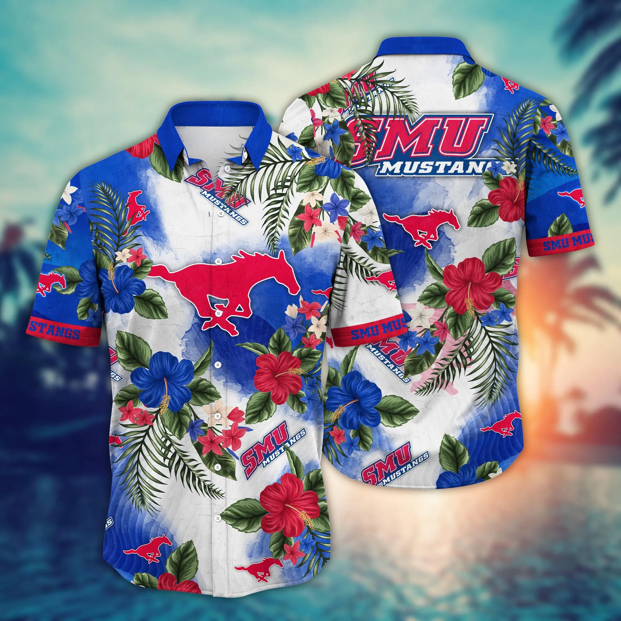 Smu Mustangs NCAA Hawaiian Shirt Ocean Wavestime Aloha Shirt Smu Mustangs NCAA Hawaiian Shirt Ocean Wavestime Aloha Shirt