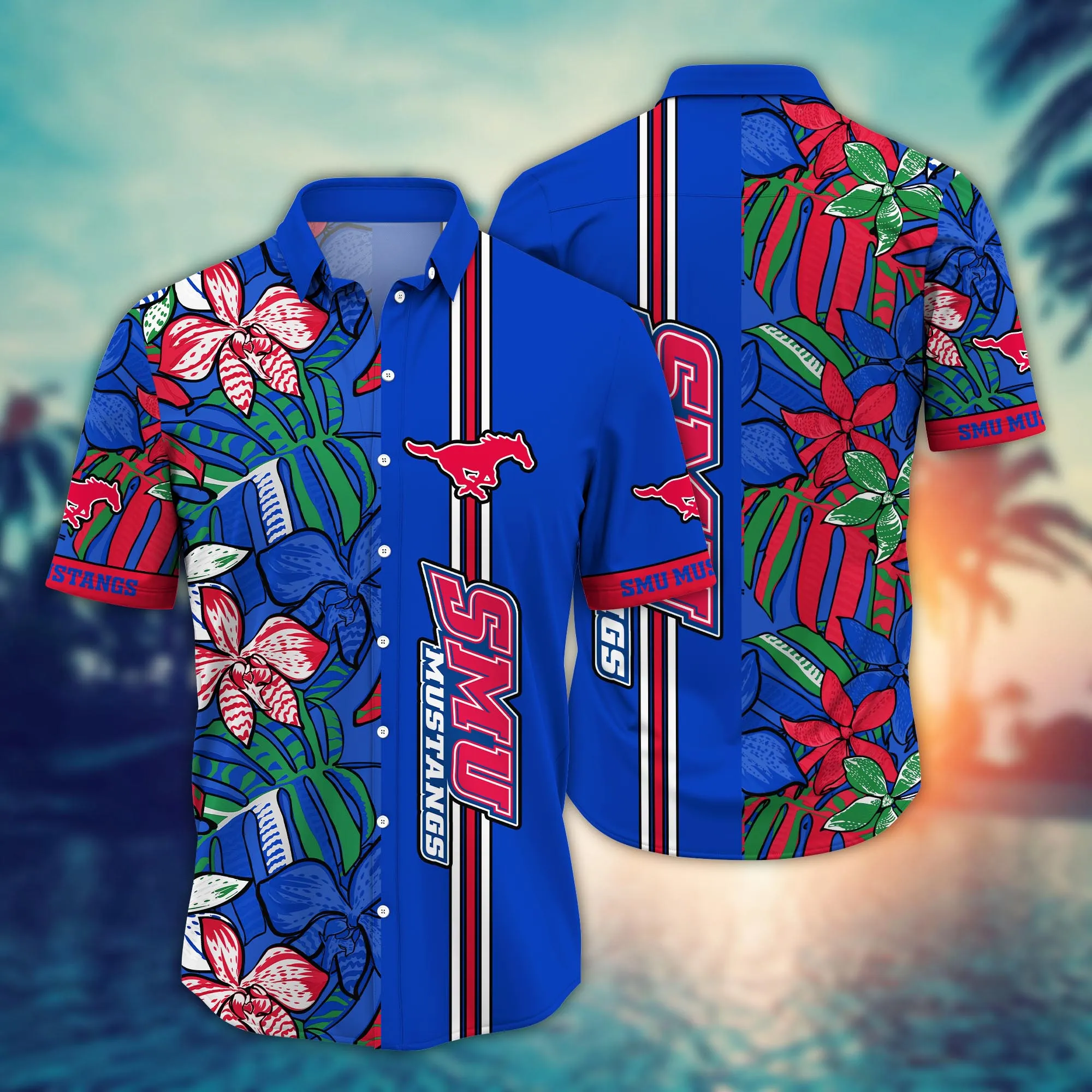 Smu Mustangs NCAA Hawaiian Shirt Sea Shores Aloha Shirt