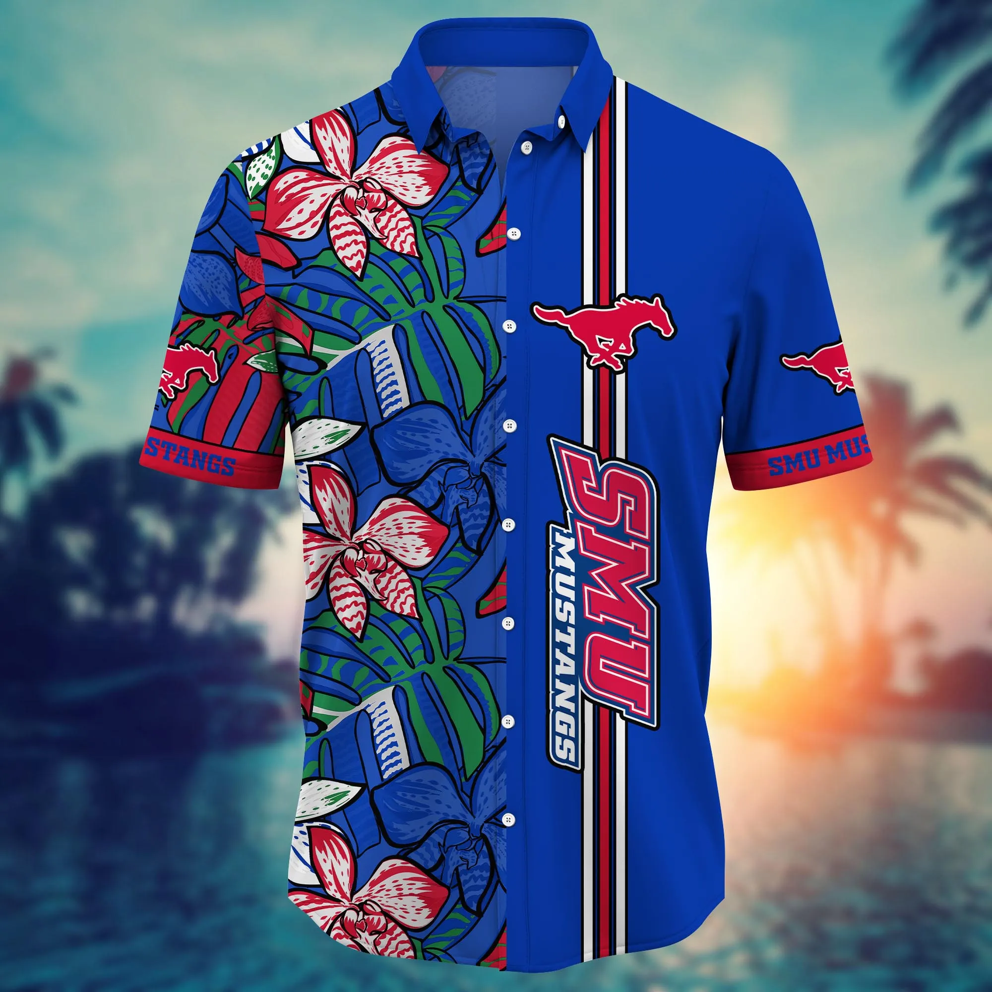 Smu Mustangs NCAA Hawaiian Shirt Sea Shores Aloha Shirt