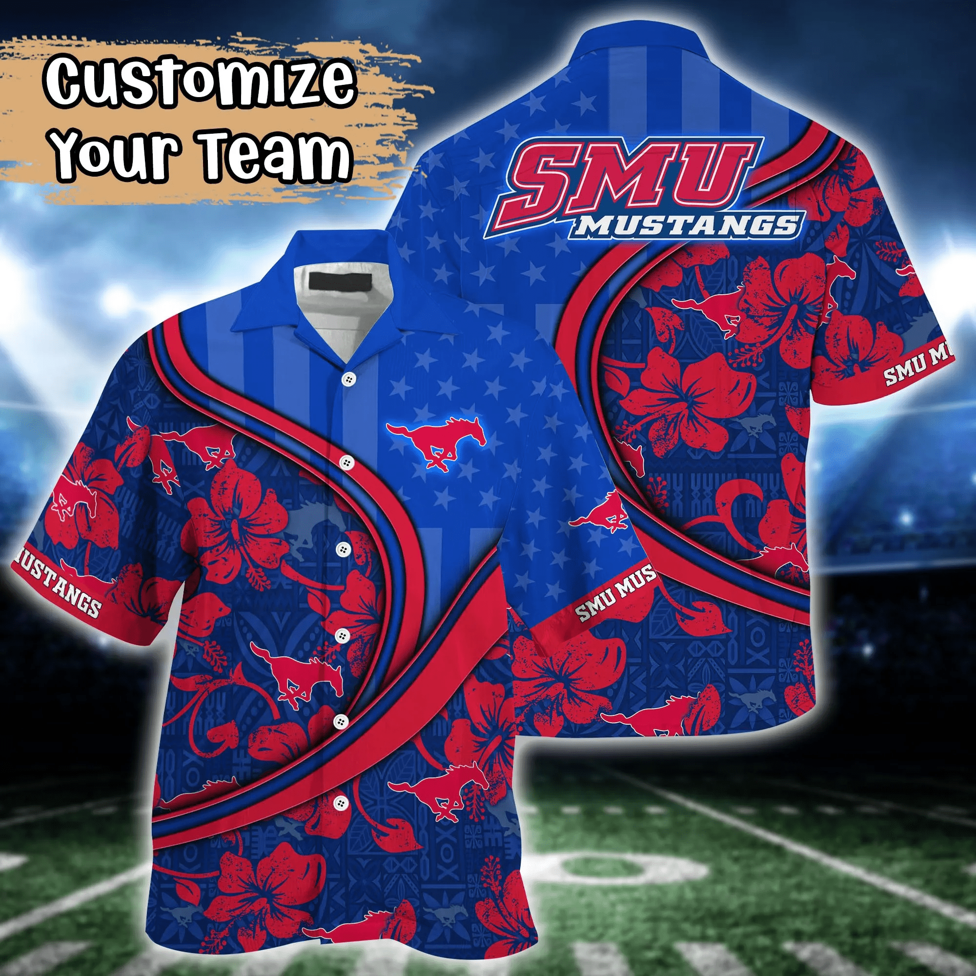 Smu Mustangs NCAA Us Flag Hawaiian Shirt Custom Summer Aloha Shirt