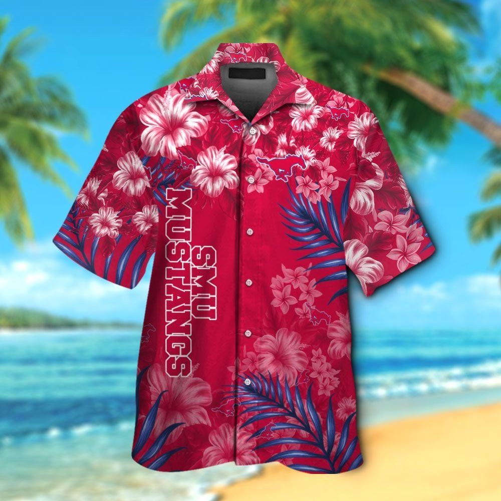 Smu Mustangs Short Sleeve Button Up Tropical Shirt Hawaiian Shirt
