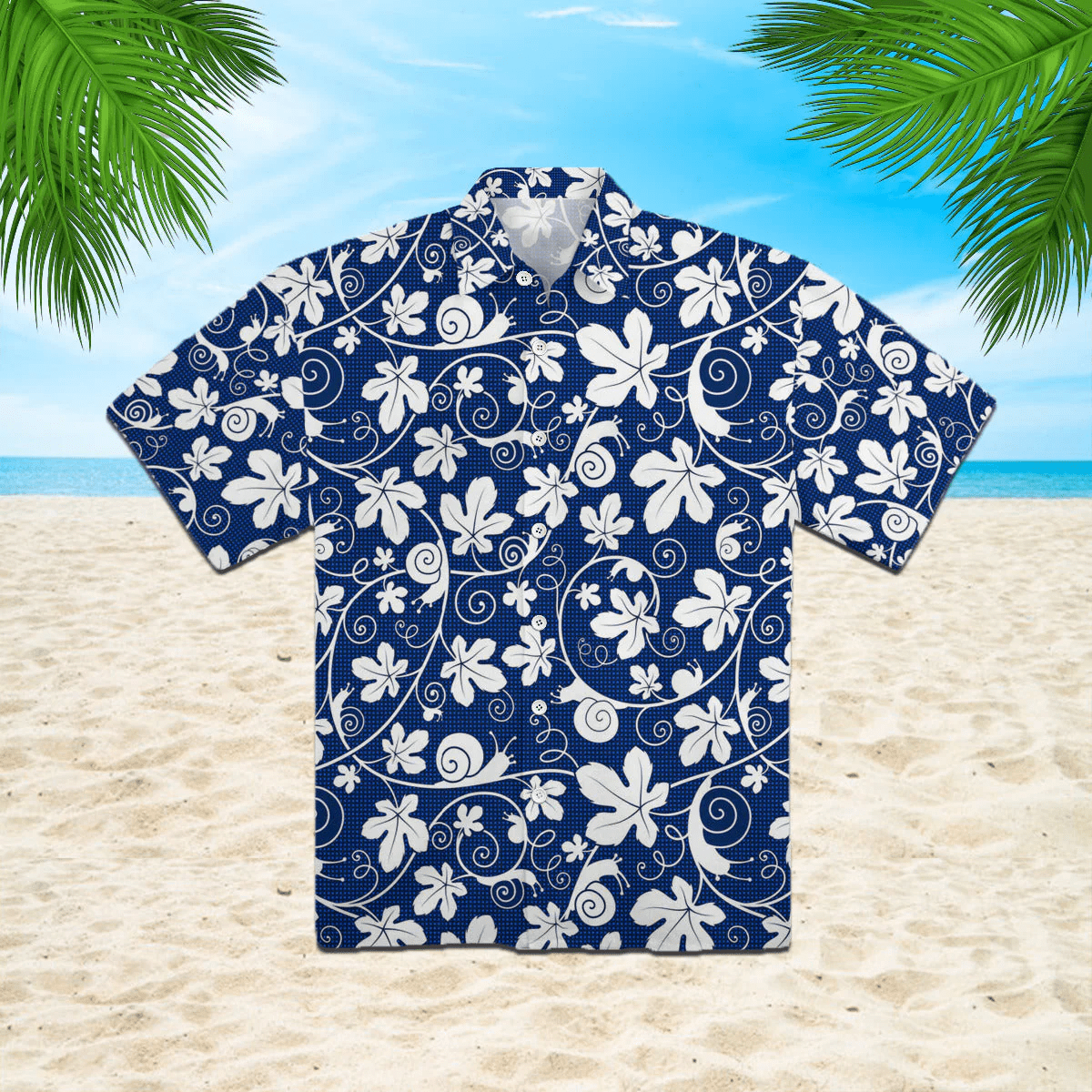 Snails On The Vine White Blue Floral Hawaiian Shirt