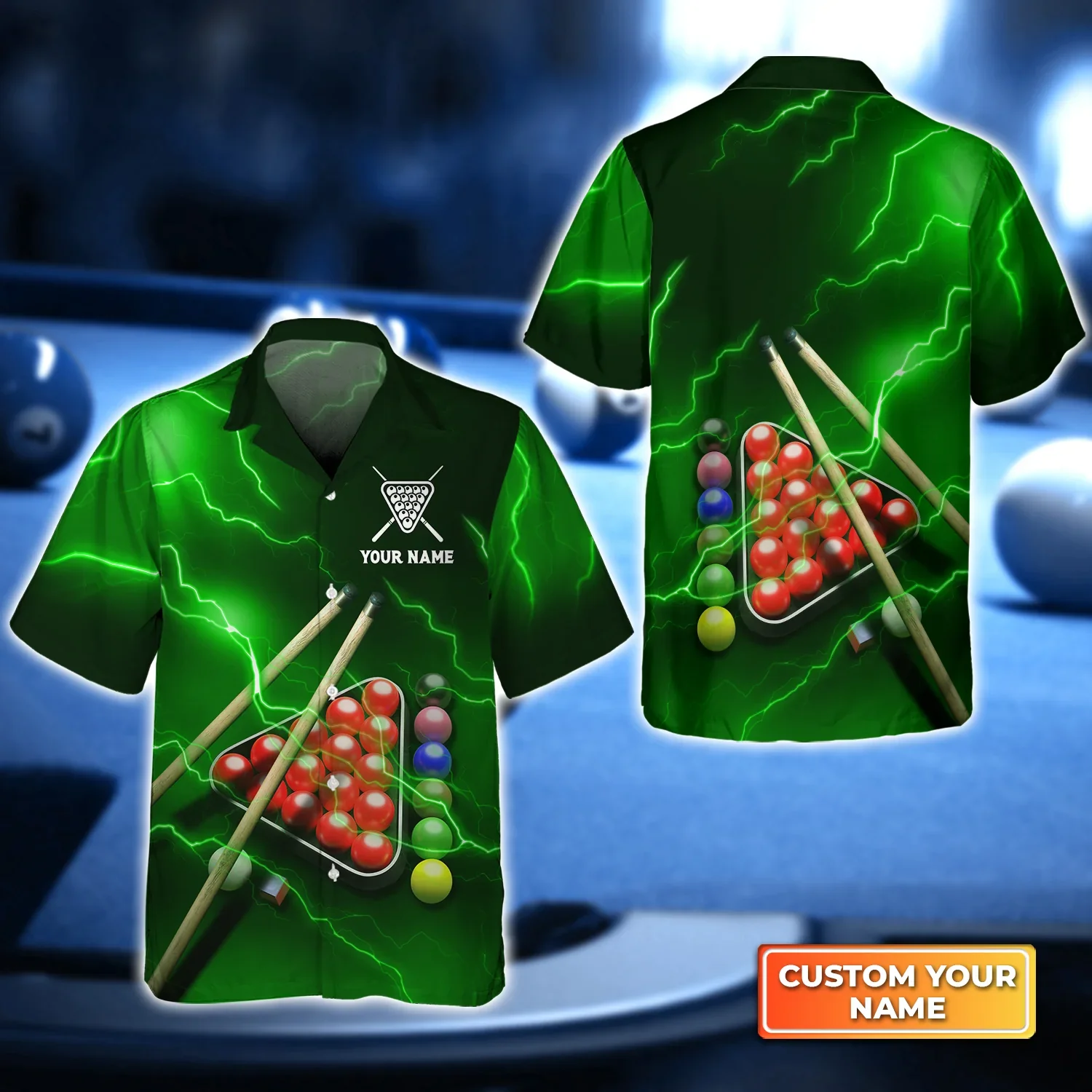Snooker Thunder Lightning 3D Trendy Hawaiian Shirt, Billiard Team Shirt, Billiard Shirt For Men And Women