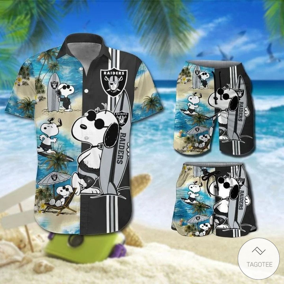Snoopy Partners Oakland Raiders Themed Collectors Hawaiian Shirt