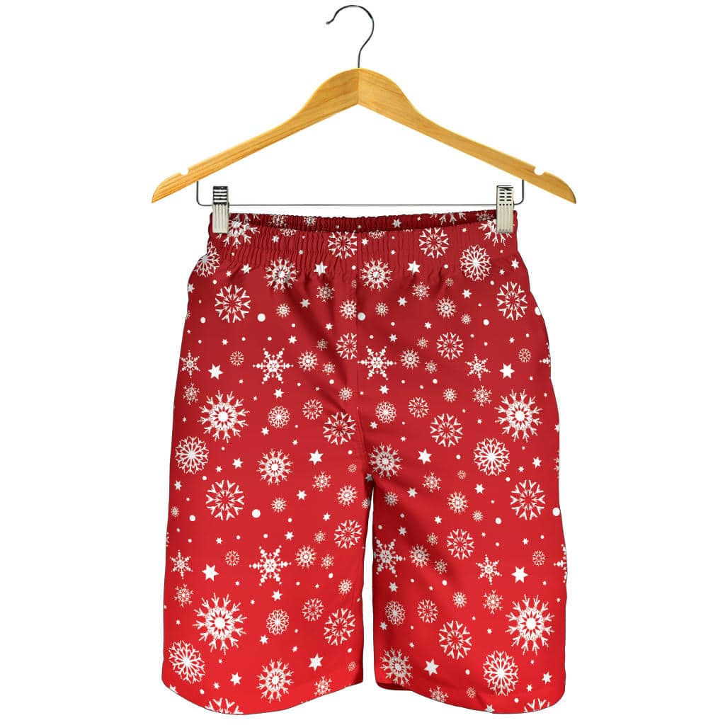Snowflake Pattern Red Background For Men Women Kid Shorts
