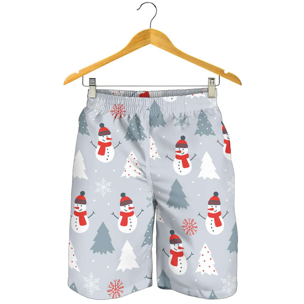 Snowman Christmas Tree Snow Gray Background For Men Women Kid Shorts