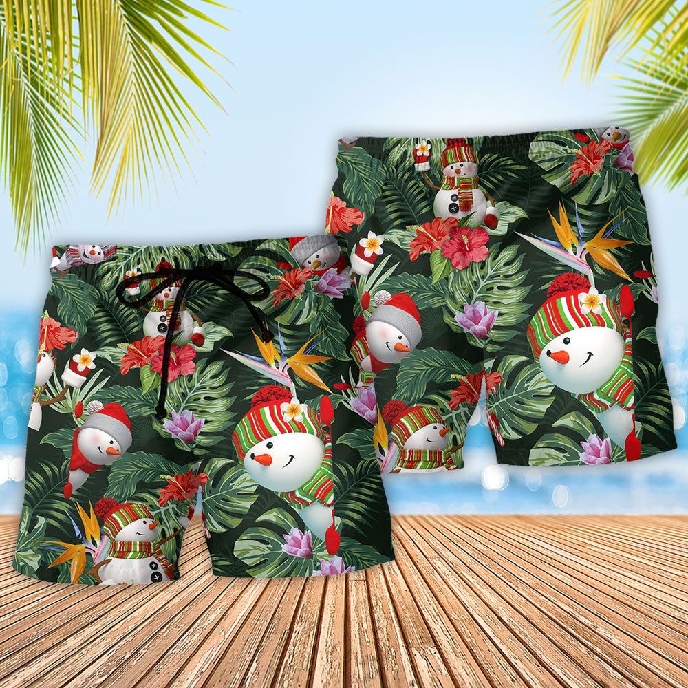 Snowman Stay Cool Floral Trendy Aloha Hawaiian Beach Shorts