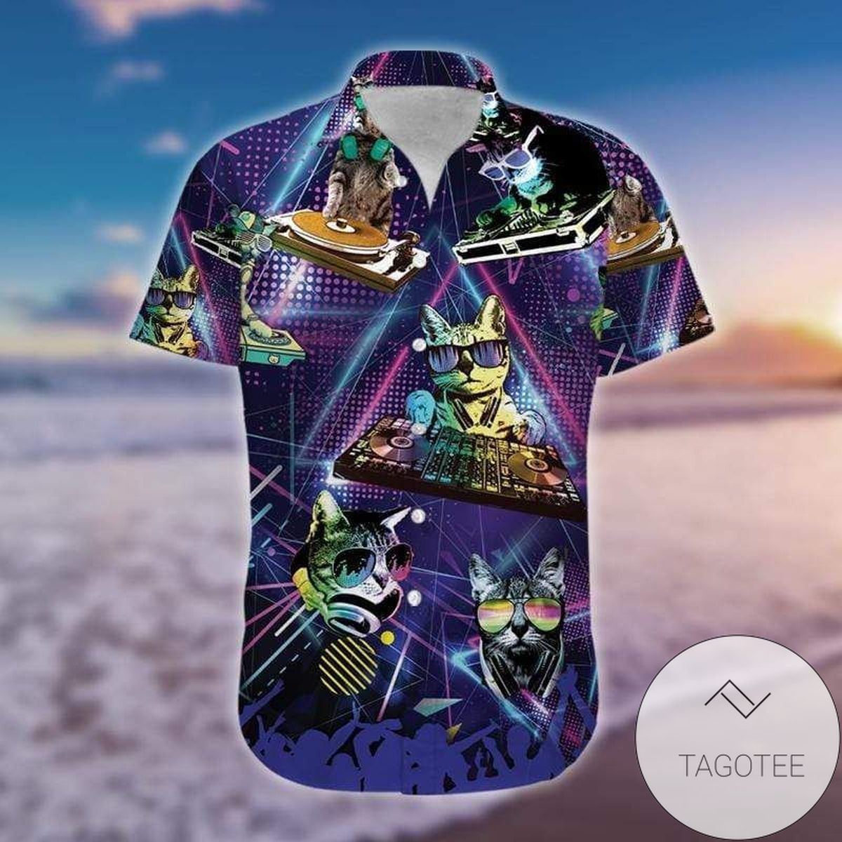 So Cool DJ Cat Themed Unique Hawaiian Shirt Design