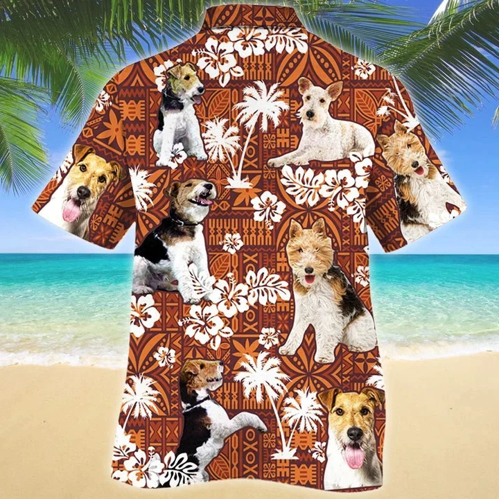So Cute Wire Fox Terrier Dog Red Tribal Pattern Trendy Hawaiian Shirt