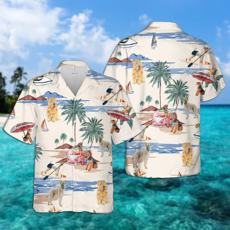 Soft-Coated Wheaten Terrier Summer Beach Trendy Hawaiian Shirt, Dog Beach Short Sleeve Trendy Hawaiian Shirt