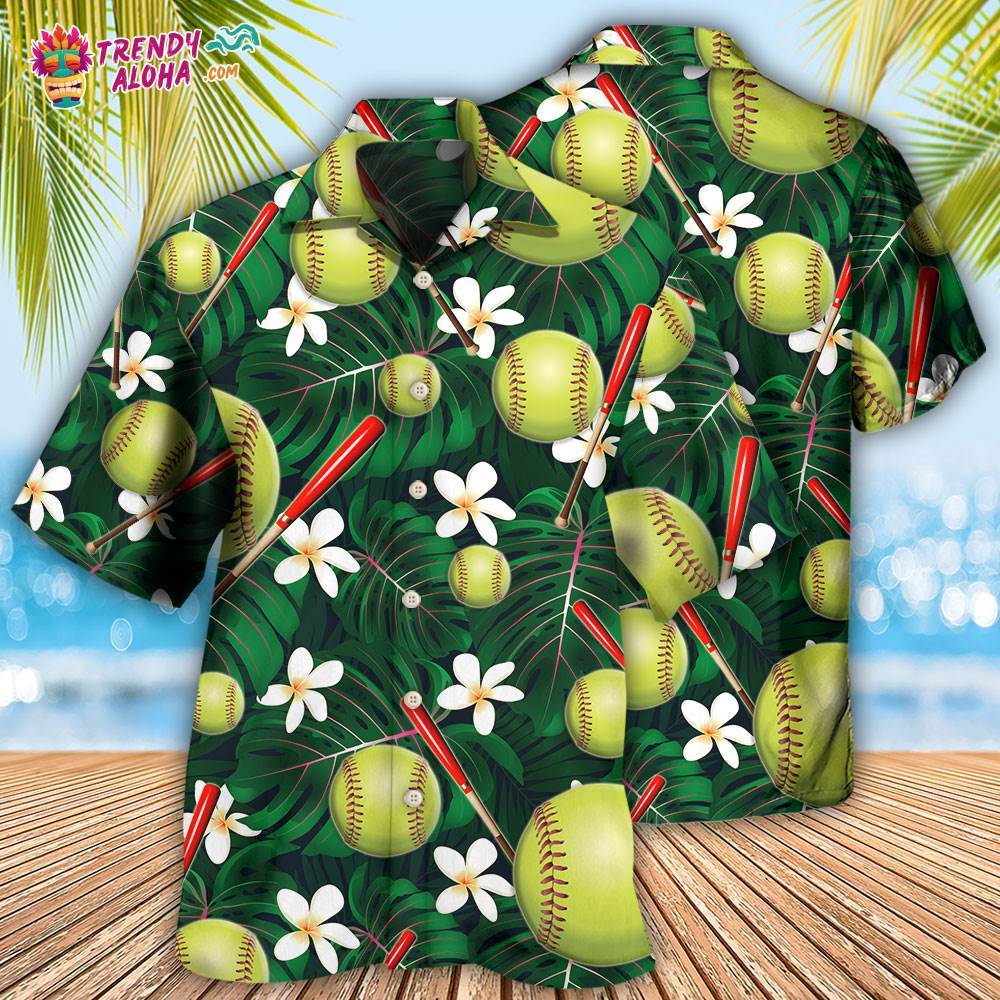 Softball Tropical Floral Hawaiian Shirt – Trendy Aloha