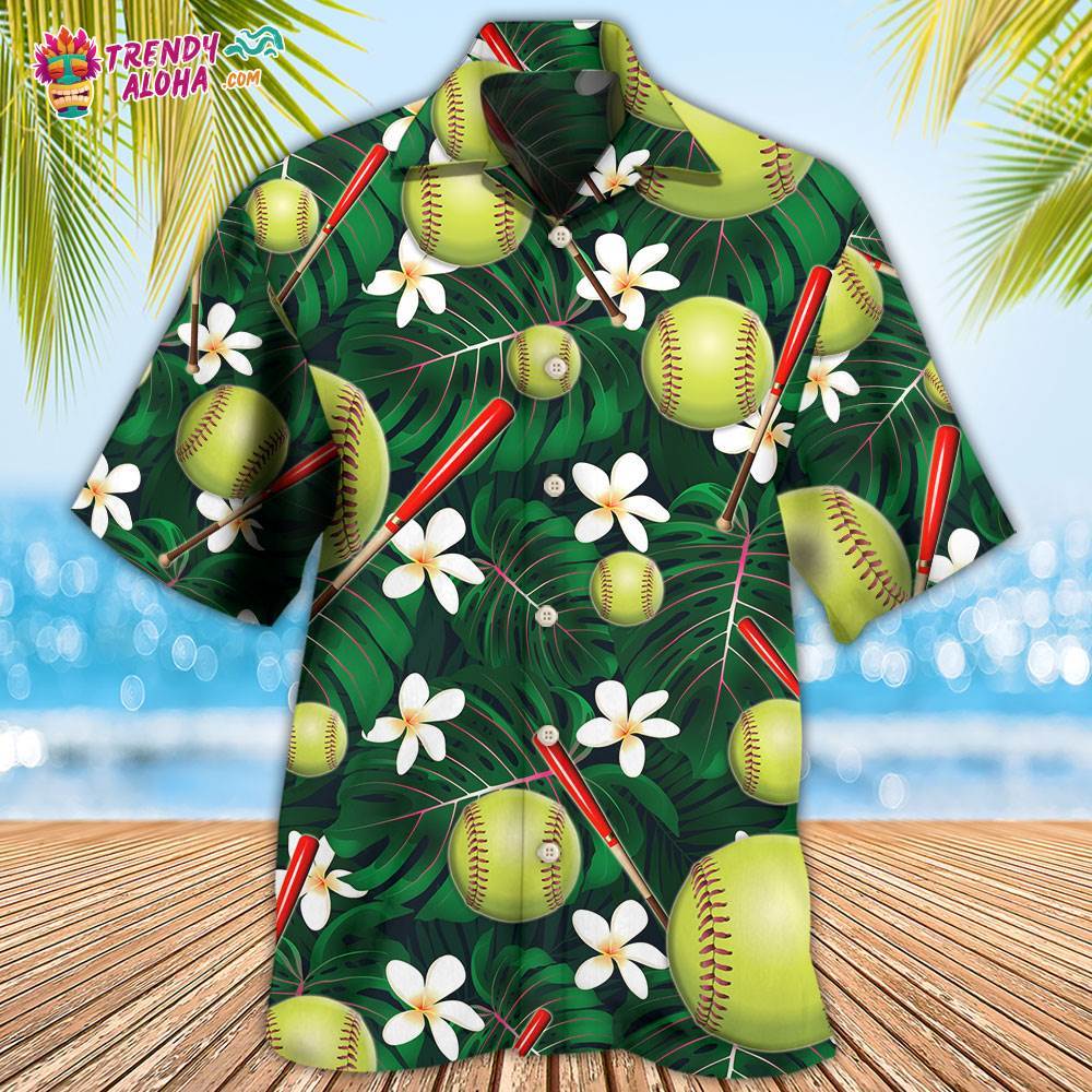 Softball Tropical Floral Hawaiian Shirt Trendy Aloha Trendy Aloha