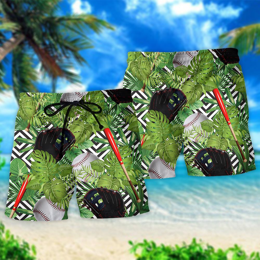 Softball Tropical Leaves Cool Trendy Aloha Hawaiian Beach Shorts