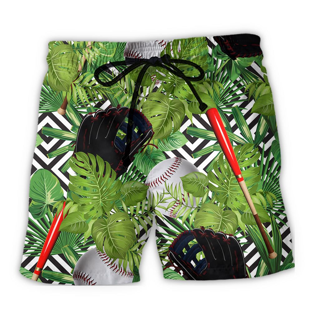 Softball Tropical Leaves Cool Trendy Aloha Hawaiian Beach Shorts Softball Tropical Leaves Cool Trendy Aloha Hawaiian Beach Shorts