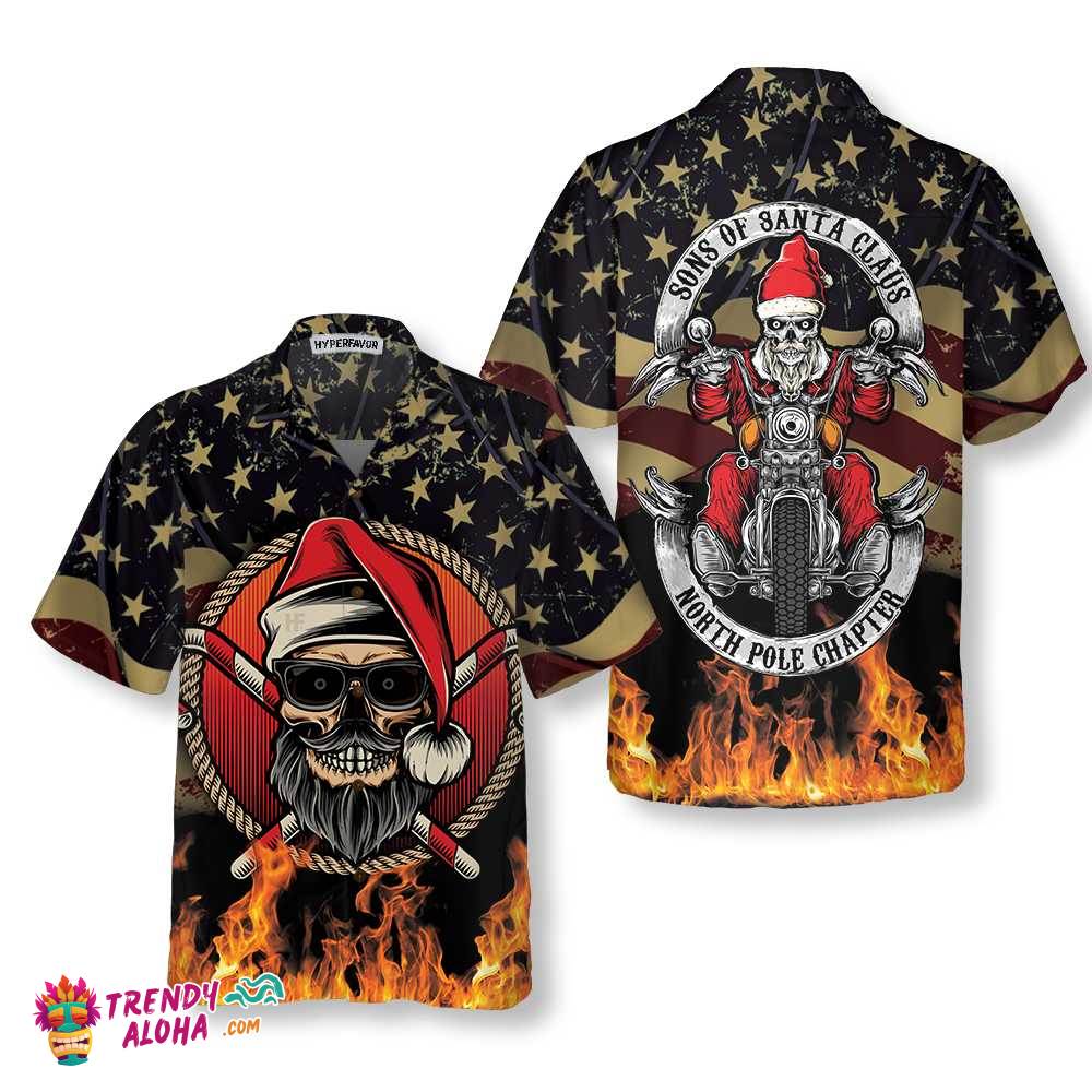 Sons Of Santa Claus North Pole Chapter Christmas Hawaiian Shirt, Motorcycle Lover Gift For Christmas Sons Of Santa Claus North Pole Chapter Christmas Hawaiian Shirt, Motorcycle Lover Gift For Christmas