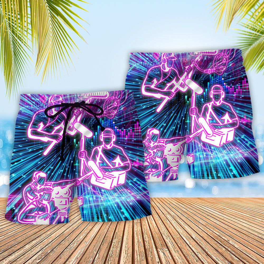 Sound Engineer Neon Style Trendy Aloha Hawaiian Beach Shorts