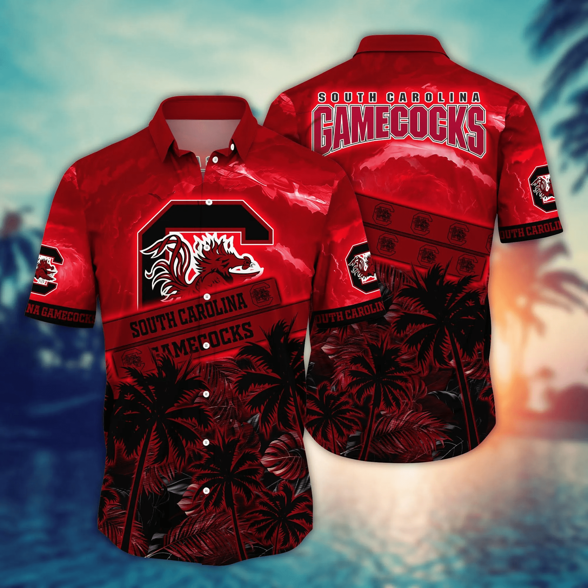 South Carolina Gamecocks NCAA Hawaiian Shirt Seaside Aloha Shirt South Carolina Gamecocks NCAA Hawaiian Shirt Seaside Aloha Shirt