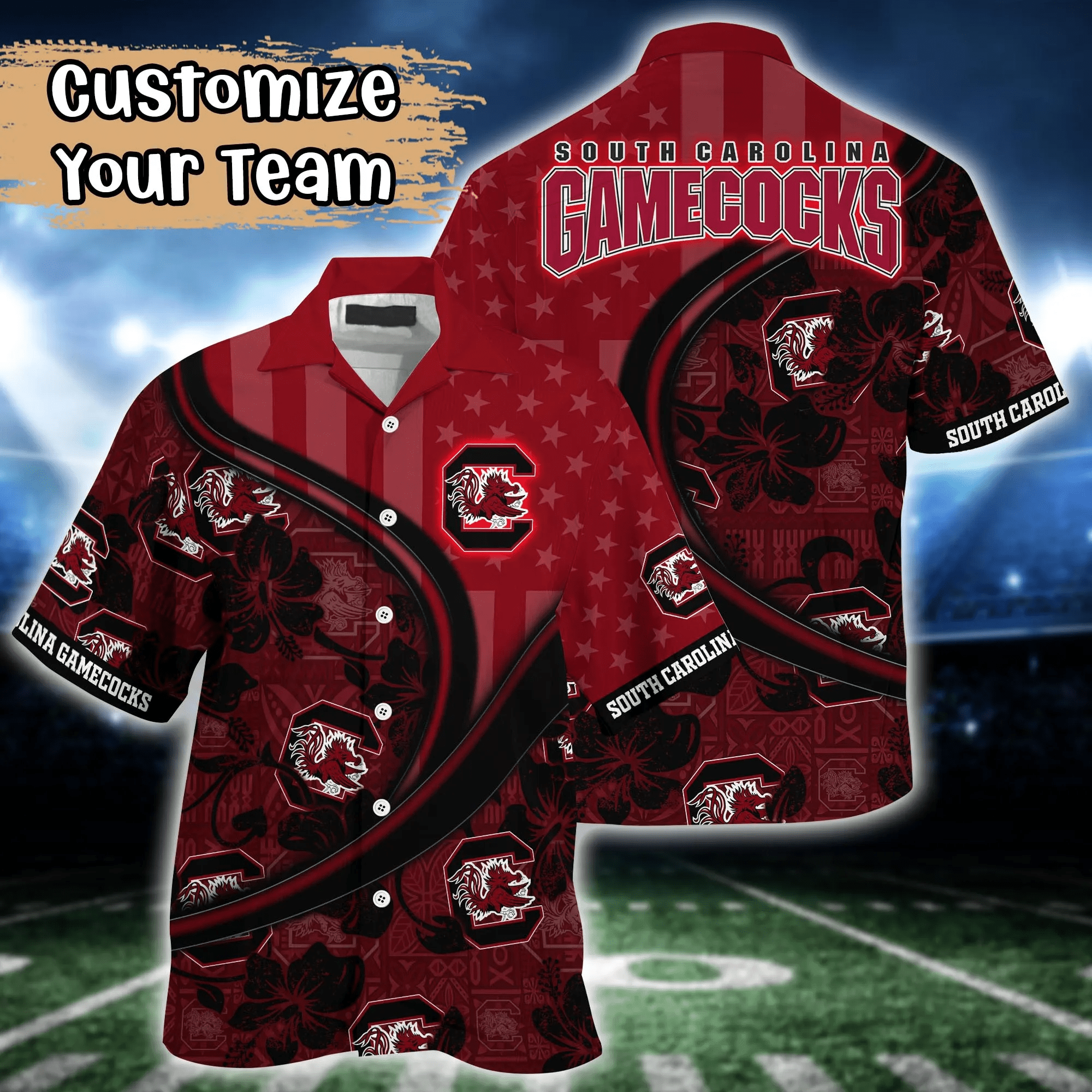 South Carolina Gamecocks NCAA Us Flag Hawaiian Shirt Custom Summer Aloha Shirt