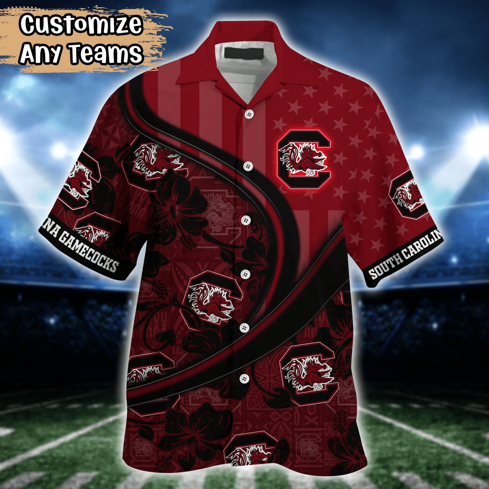 South Carolina Gamecocks NCAA Us Flag Hawaiian Shirt Custom Summer Aloha Shirt