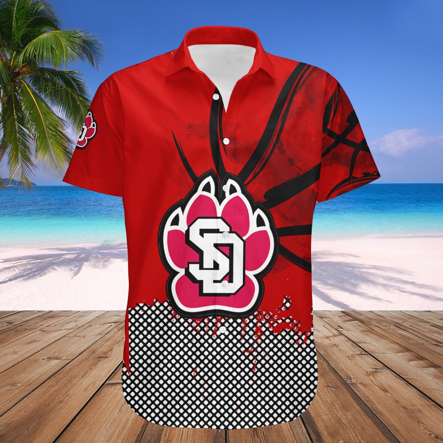 South Dakota Coyotes Hawaii Shirt Basketball Net Grunge Pattern – NCAA