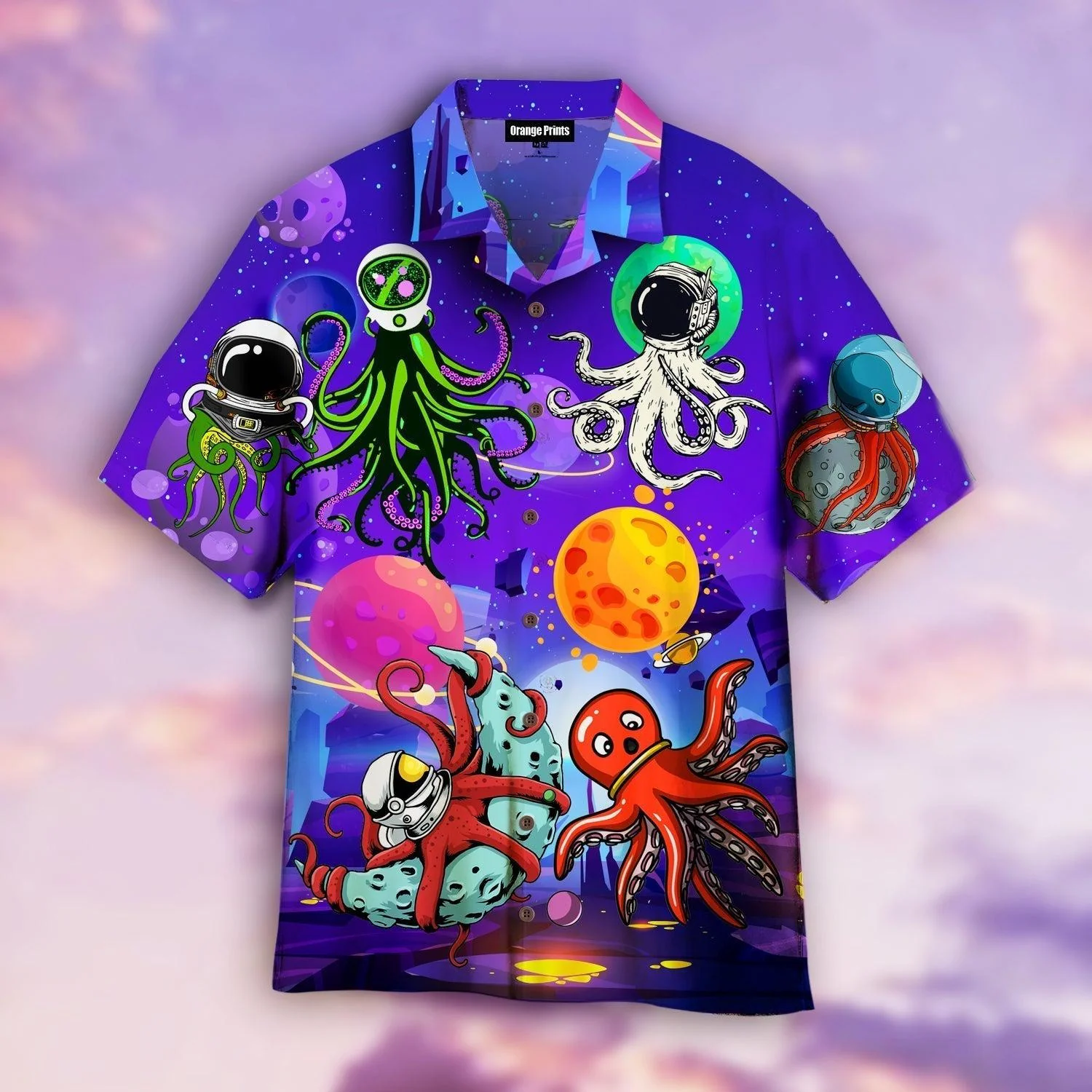 Space Adventures with Funny Octopus Hawaiian Shirt Design