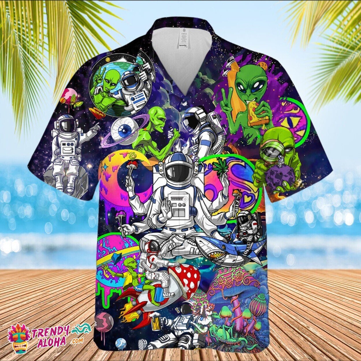 Space Hippie Astronaut and Alien Premium 3D Print Hawaiian Shirt