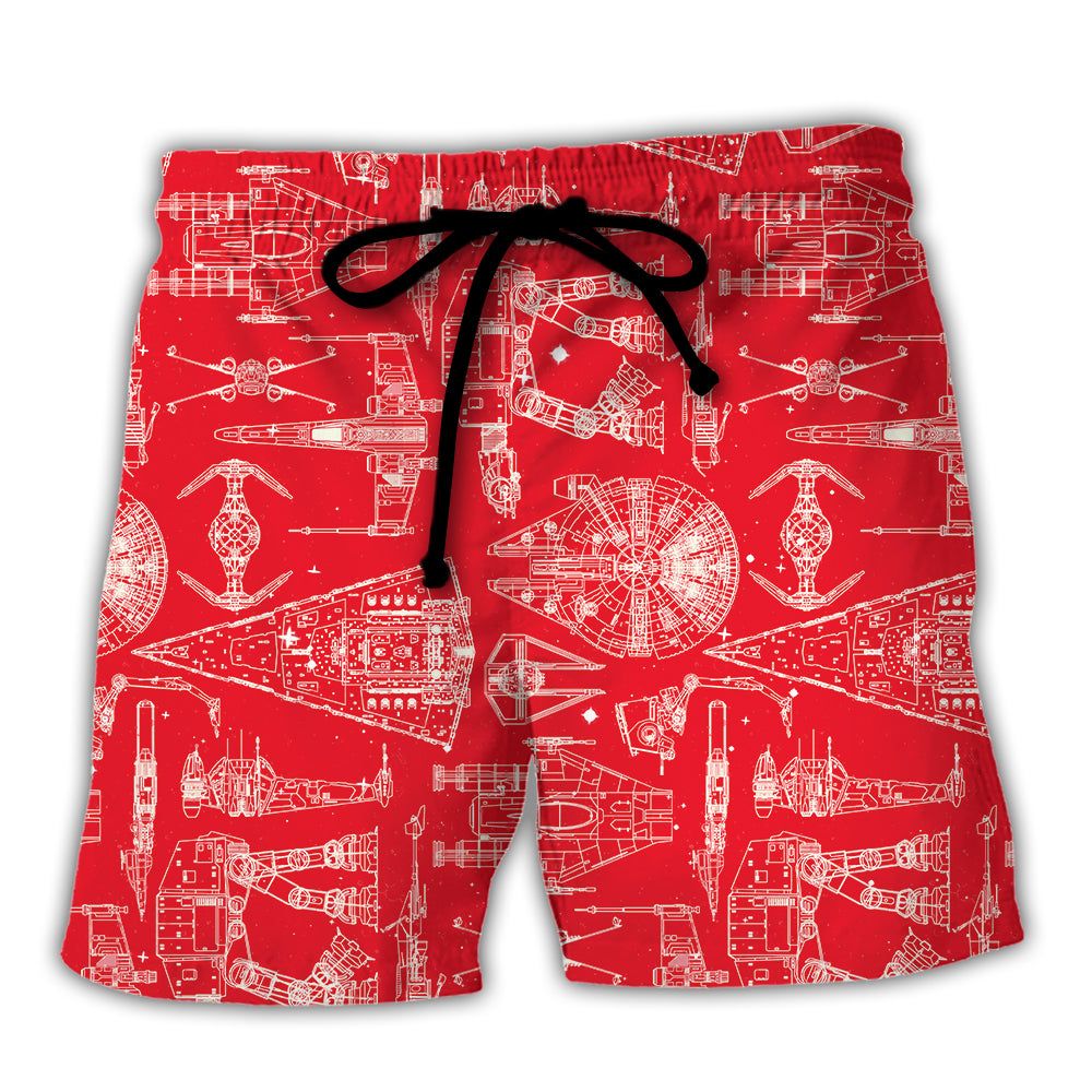 Space Ships Star Wars Red Trendy Aloha Hawaiian Beach Shorts Space Ships Star Wars Red Trendy Aloha Hawaiian Beach Shorts