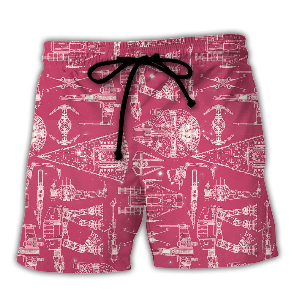 Space Ships Starwars Pink Trendy Aloha Hawaiian Beach Shorts Space Ships Starwars Pink Trendy Aloha Hawaiian Beach Shorts