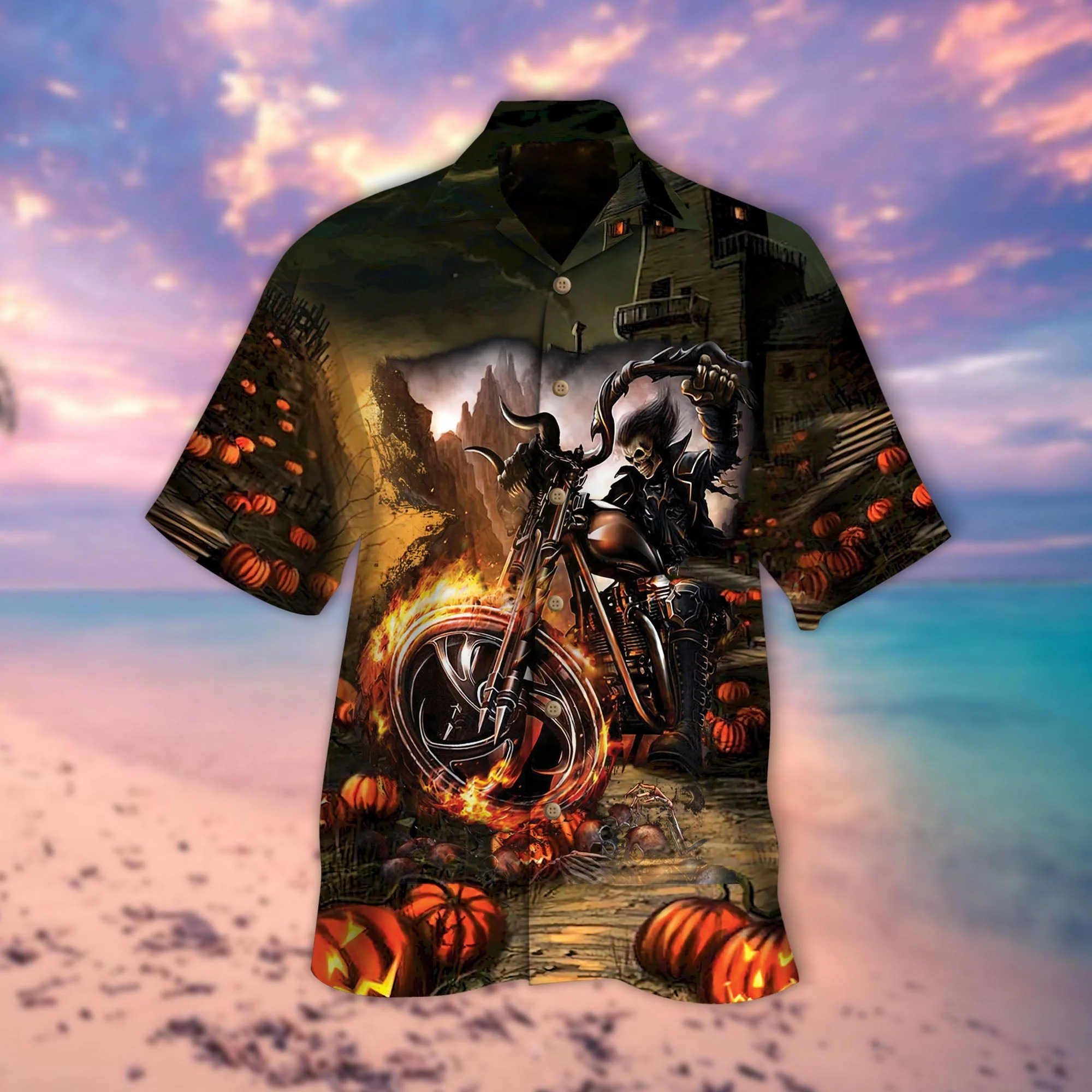 Speed King Skull Celebrating Halloween Hawaiian Shirt