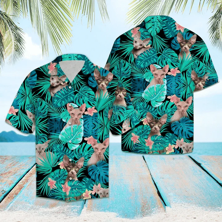 Sphynx Behind Tropical Forest Pattern Trendy Hawaiian Shirt