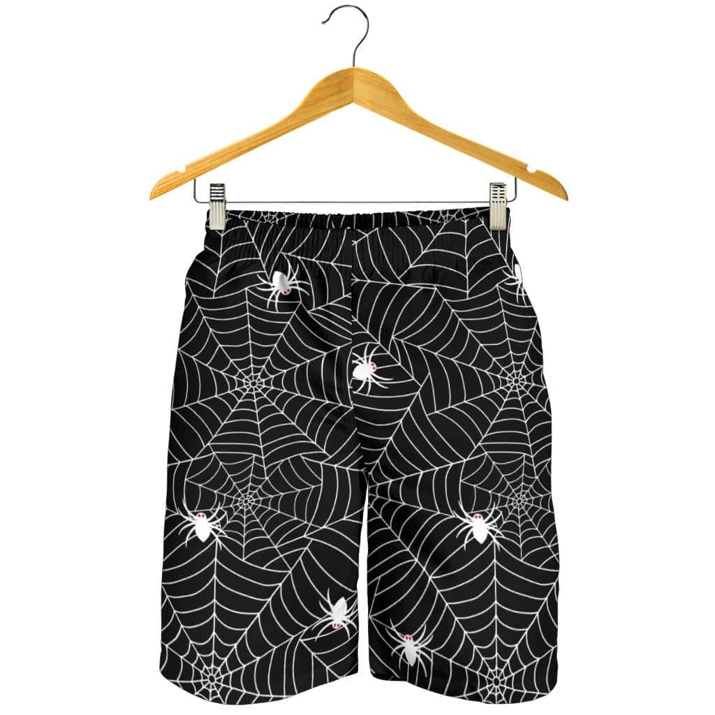 Spider Web Design Pattern Black Background White Cobweb For Men Women Kid Shorts
