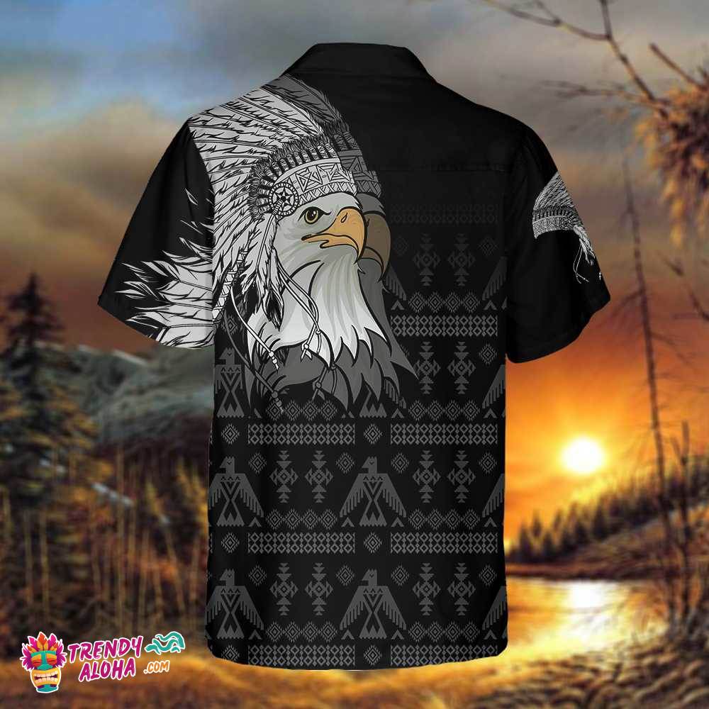 Spirit Eagle With Headdress Native American Hawaiian Shirt, Tribal Black And White Pattern Native American Shirt
