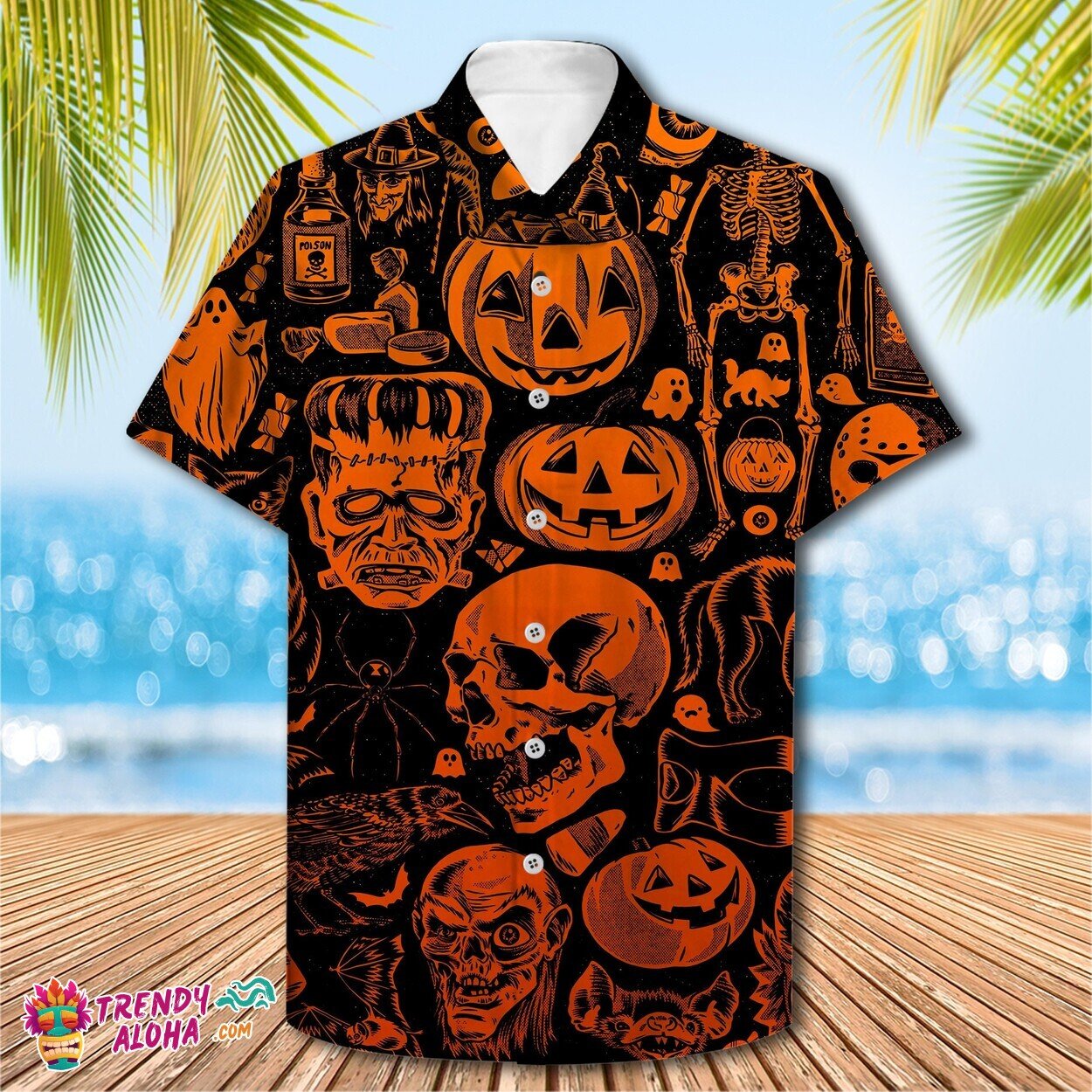 Spirit Halloween Pumpkins Skull Ghost Witch Premium Hawaiian Shirt