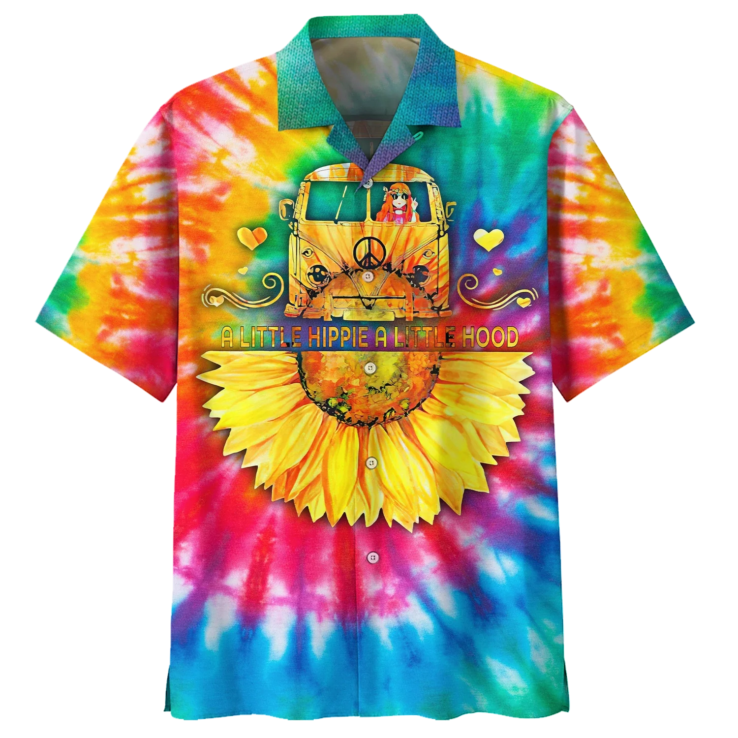 Spiritual Hippie Floral Pattern Peace Sign Tie Dye Trippy Trendy Hawaiian Shirt