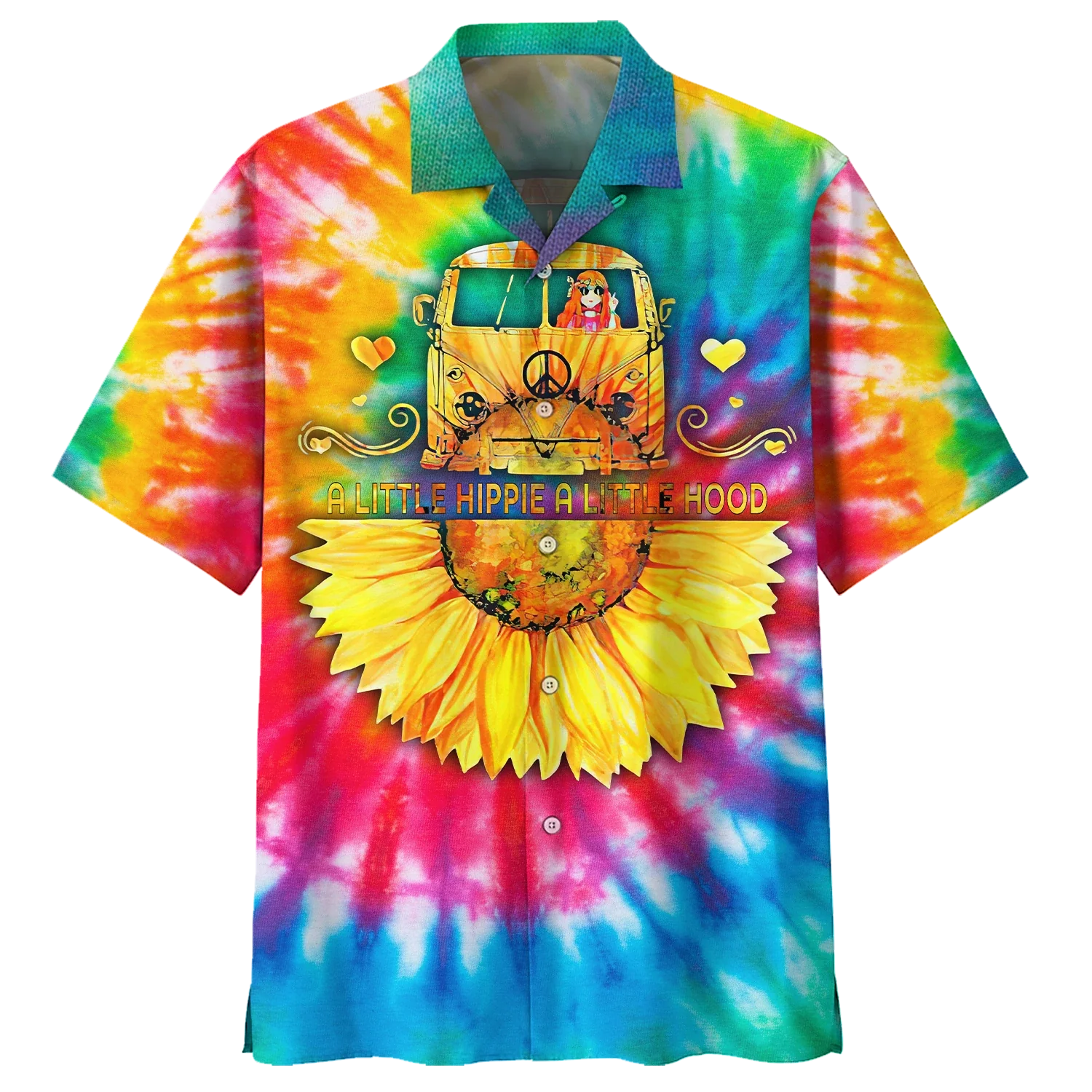 Spiritual Hippie Floral Pattern Peace Sign Tie Dye Trippy Trendy Hawaiian Shirt