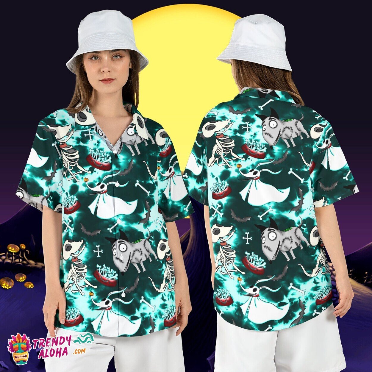 Spooky Dog Zero Ghost Nightmare Before Christmas Hawaiian Top