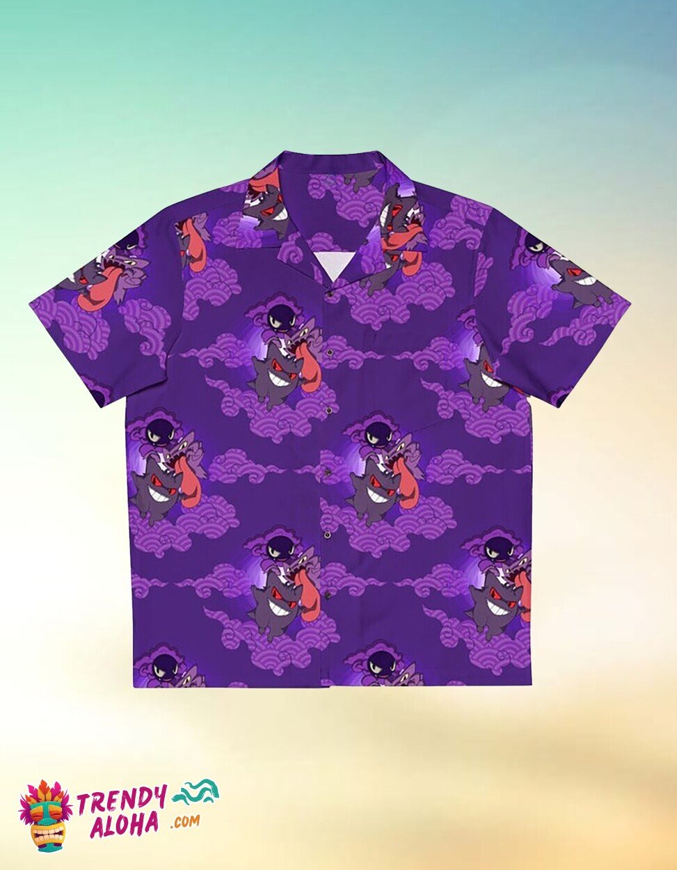 Spooky Ghost Type Print Men’s Hawaiian Aloha Shirt for Halloween Fun
